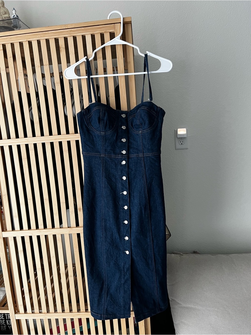 Denim Forum Corset Button-Front Midi Dress